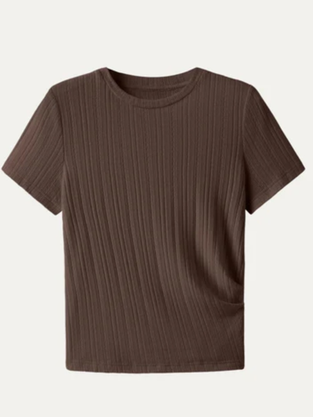 NWT OGL Umber Wood Brown Pointelle Tucked  Ruched Tee -Viscosec Blend